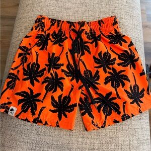 George Hats Boys Swim Trunks Palm Print Neon Orange Size 5–6 (Made in USA)